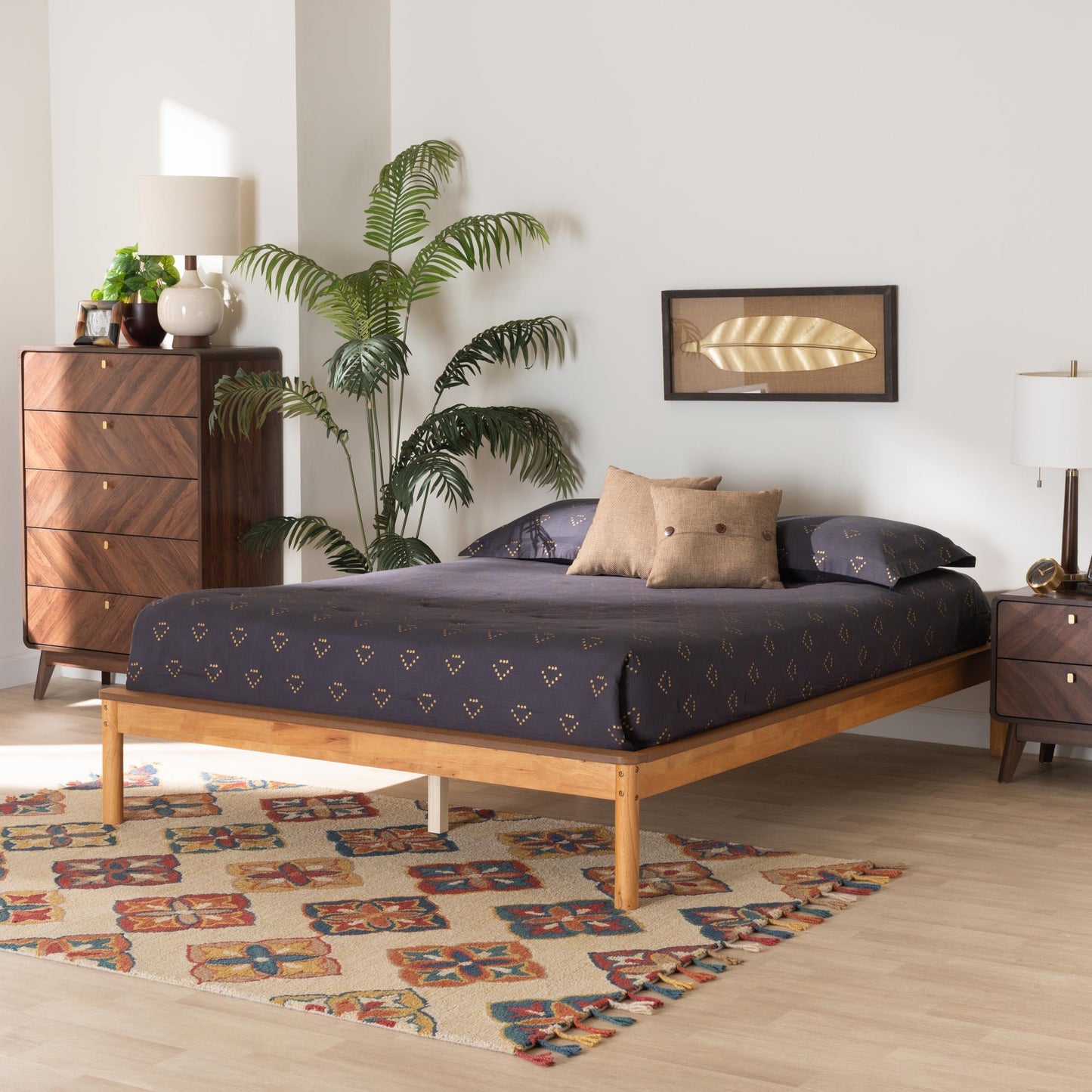 Baxton Studio Efren Mid-Century Modern Honey Oak Finished Wood Bed Frame FredCo