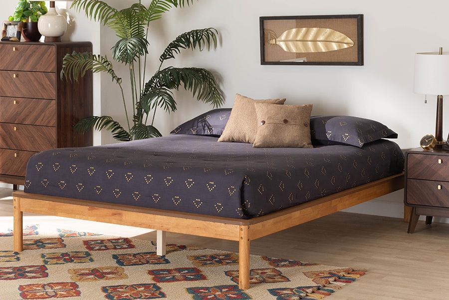 Baxton Studio Efren Mid-Century Modern Honey Oak Finished Wood Bed Frame FredCo