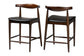 Baxton Studio Eira Counter Stool Set of 2- Walnut Wood Frame Counter-height Chair with Curved Backrest and Black Faux Leather Seat, Mid-Century Modern Kitchen Island Seating FredCo