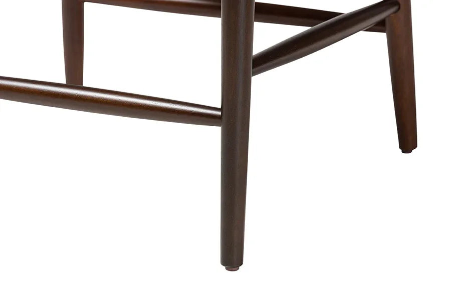 Baxton Studio Eira Counter Stool Set of 2- Walnut Wood Frame Counter-height Chair with Curved Backrest and Black Faux Leather Seat, Mid-Century Modern Kitchen Island Seating FredCo