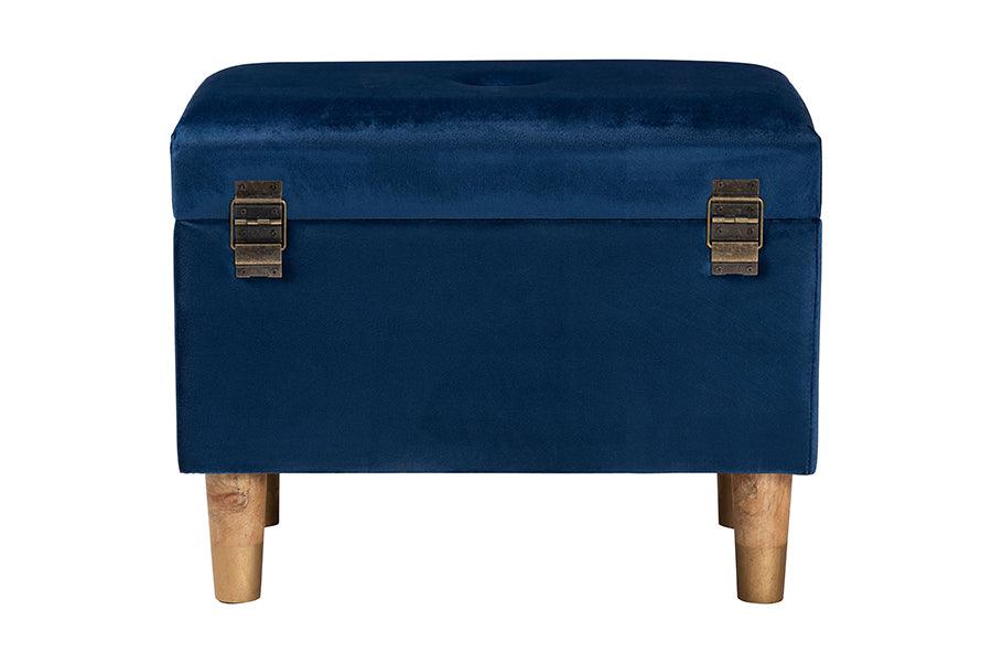 Baxton Studio Elias Modern Navy Blue Velvet Fabric Storage Ottoman FredCo