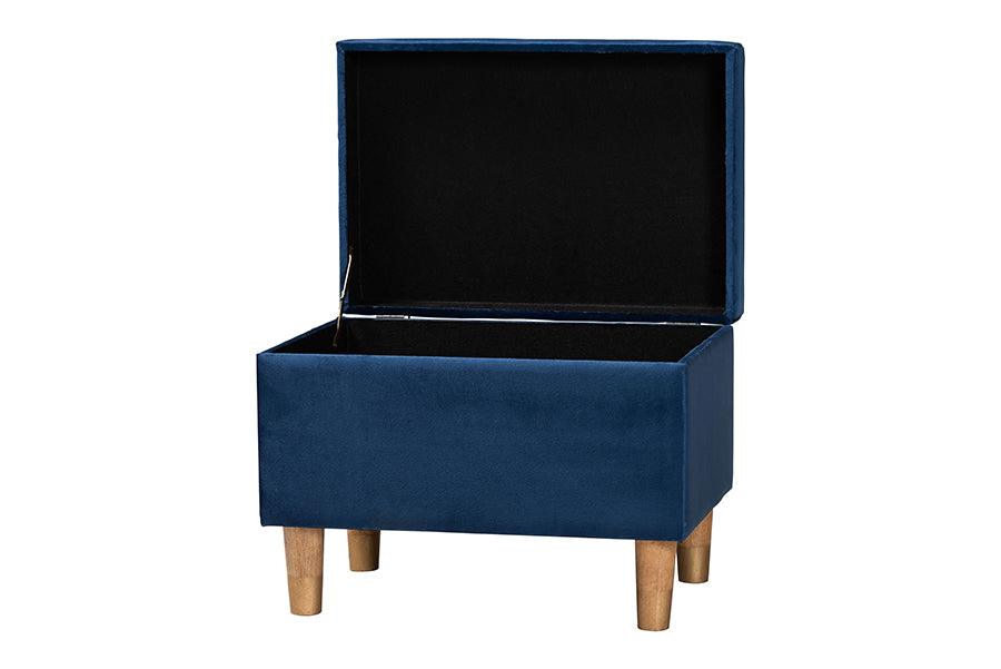 Baxton Studio Elias Modern Navy Blue Velvet Fabric Storage Ottoman FredCo