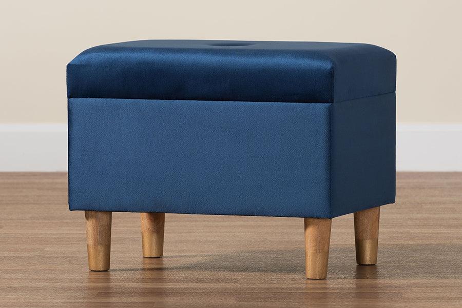 Baxton Studio Elias Modern Navy Blue Velvet Fabric Storage Ottoman FredCo
