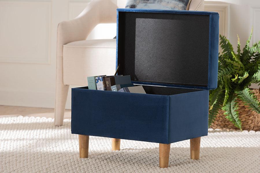 Baxton Studio Elias Modern Navy Blue Velvet Fabric Storage Ottoman FredCo