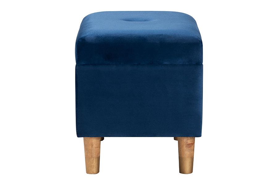 Baxton Studio Elias Modern Navy Blue Velvet Fabric Storage Ottoman FredCo