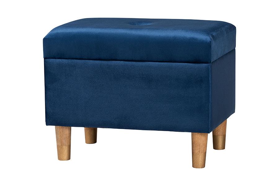 Baxton Studio Elias Modern Navy Blue Velvet Fabric Storage Ottoman FredCo