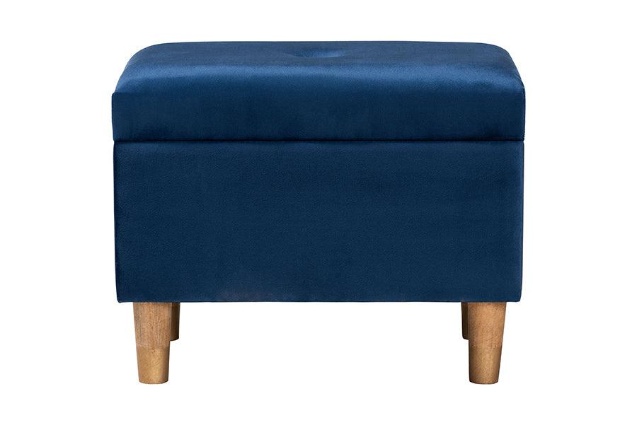 Baxton Studio Elias Modern Navy Blue Velvet Fabric Storage Ottoman FredCo