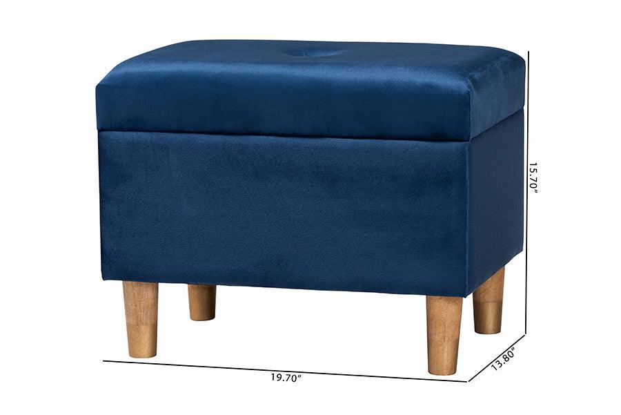 Baxton Studio Elias Modern Navy Blue Velvet Fabric Storage Ottoman FredCo