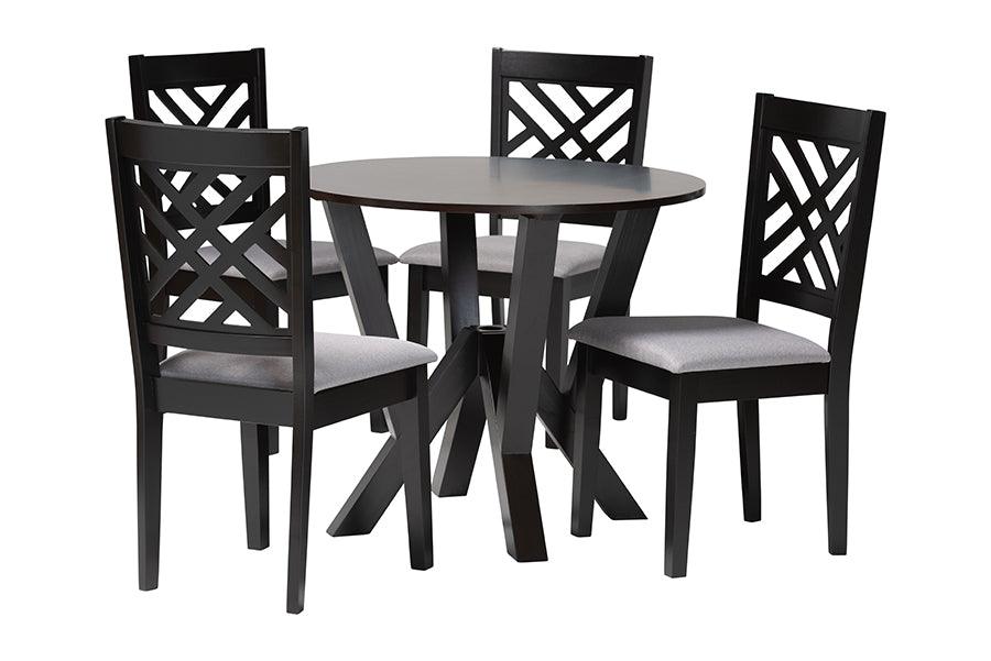 Baxton Studio Elise Modern Grey Fabric and Dark Brown Finished Wood 5-Piece Dining Set FredCo