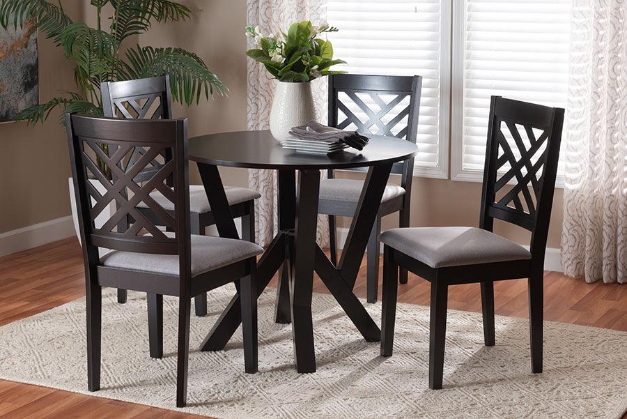 Baxton Studio Elise Modern Grey Fabric and Dark Brown Finished Wood 5-Piece Dining Set FredCo