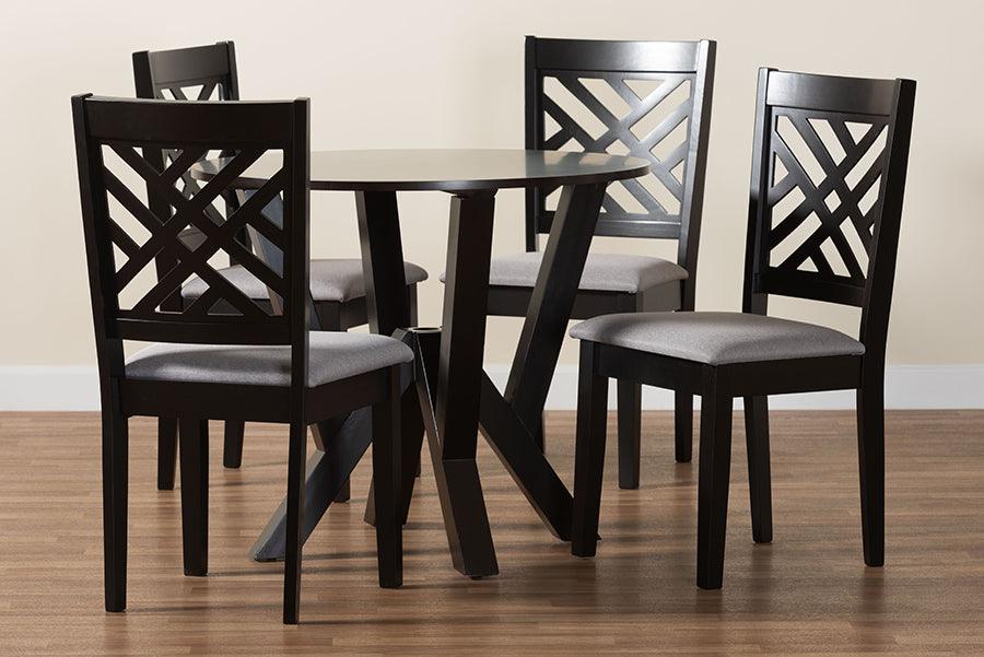 Baxton Studio Elise Modern Grey Fabric and Dark Brown Finished Wood 5-Piece Dining Set FredCo