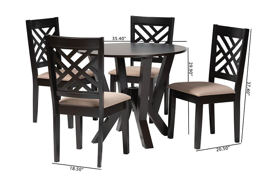 Baxton Studio Elise Modern Sand Fabric and Dark Brown Finished Wood 5-Piece Dining Set FredCo
