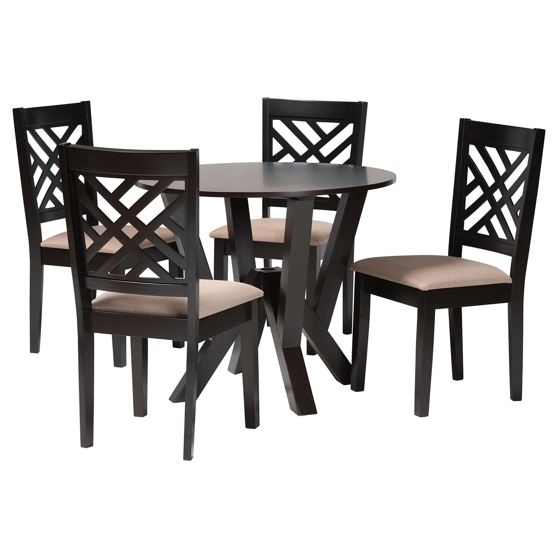Baxton Studio Elise Modern Sand Fabric and Dark Brown Finished Wood 5-Piece Dining Set FredCo
