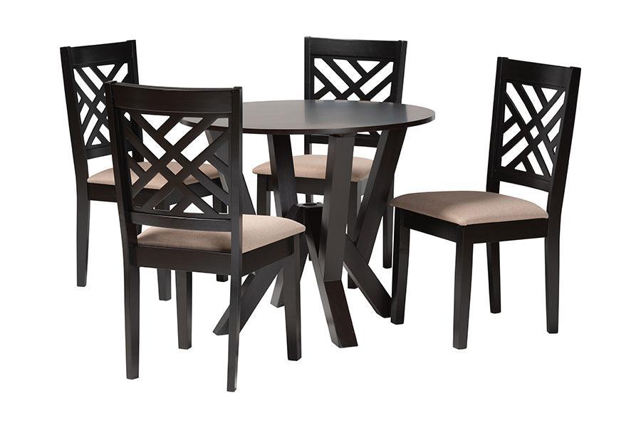 Baxton Studio Elise Modern Sand Fabric and Dark Brown Finished Wood 5-Piece Dining Set FredCo