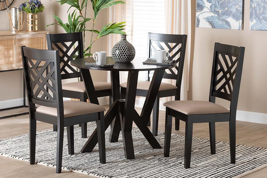 Baxton Studio Elise Modern Sand Fabric and Dark Brown Finished Wood 5-Piece Dining Set FredCo