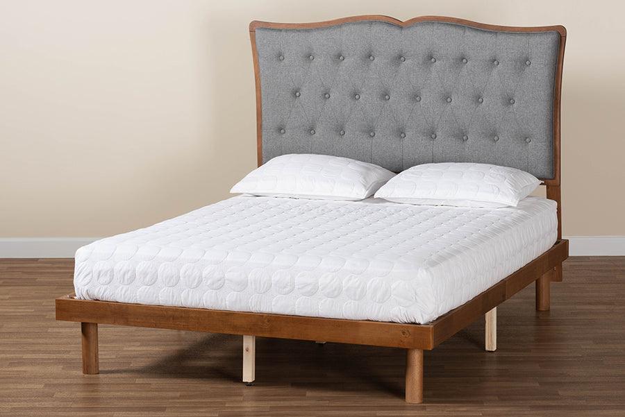 Baxton Studio Elitia Classic and Traditional Grey Fabric and Walnut Brown Finished Wood Platform Bed FredCo