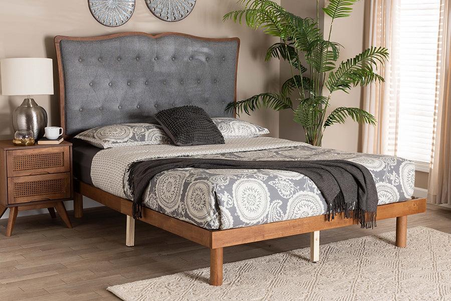 Baxton Studio Elitia Classic and Traditional Grey Fabric and Walnut Brown Finished Wood Platform Bed FredCo