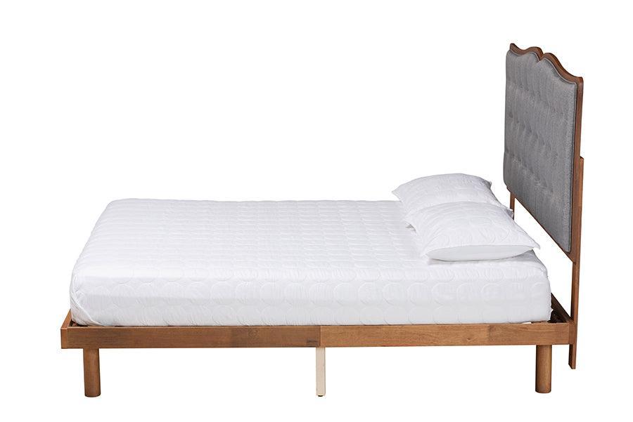 Baxton Studio Elitia Classic and Traditional Grey Fabric and Walnut Brown Finished Wood Platform Bed FredCo