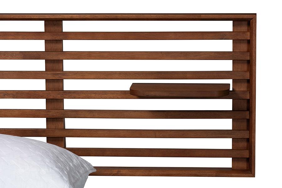 Baxton Studio Elvina Mid-Century Transitional Ash Walnut Wood King Size Platform Bed with Built-In Shelves FredCo