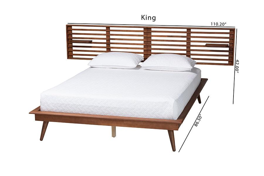 Baxton Studio Elvina Mid-Century Transitional Ash Walnut Wood Queen Size Platform Bed with Built-In Shelves FredCo