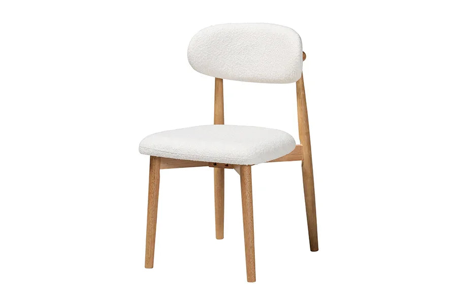Baxton Studio Emily 5-Piece Dining Set - Solid Wood Rectangular Table with Boucle Upholstered Chairs, Mid-Century Modern Dining Furniture for Kitchen or Dining Room, Natural and White FredCo