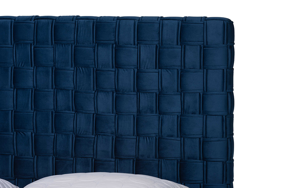 Baxton Studio Emlyn Glam and Luxe Navy Blue Velvet Fabric Queen Size Panel Bed FredCo