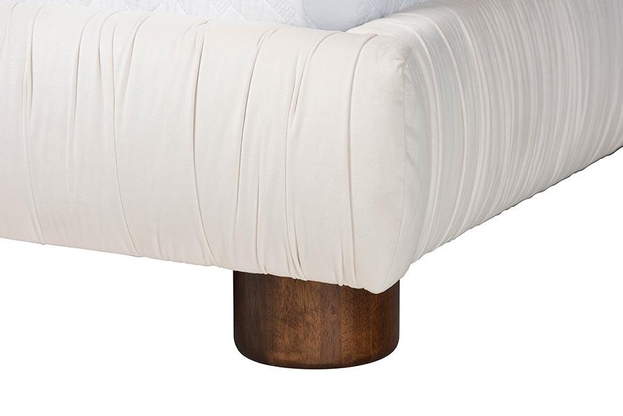 Baxton Studio Emsley Luxe Ivory Pleated Velvet Queen Size Platform Bed FredCo