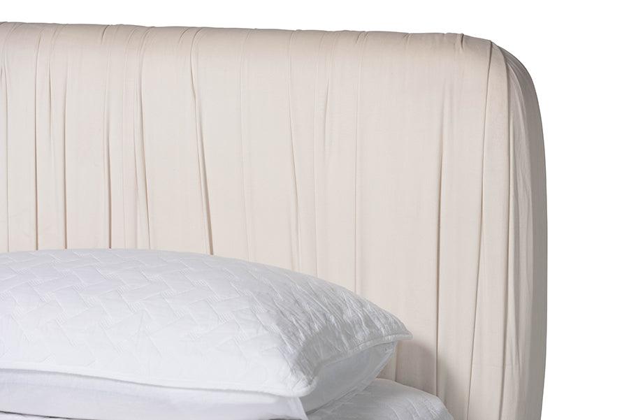 Baxton Studio Emsley Luxe Ivory Pleated Velvet Queen Size Platform Bed FredCo
