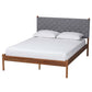 Baxton Studio Estela Mid-Century Modern Grey Woven Fabric and Walnut Brown Wood Queen Size Platform Bed FredCo