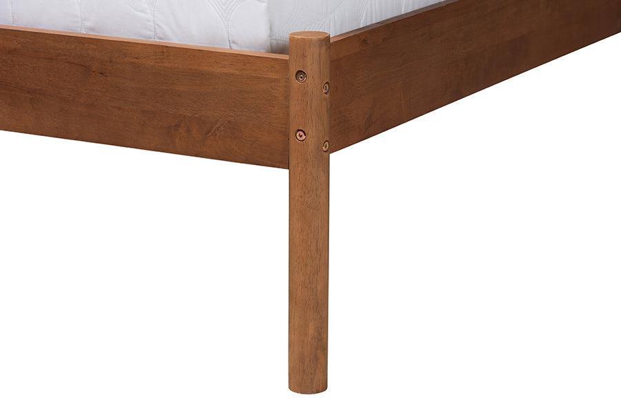 Baxton Studio Estela Mid-Century Modern Grey Woven Fabric and Walnut Brown Wood Queen Size Platform Bed FredCo