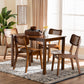 Baxton Studio Estera Mid-Century Modern Walnut Brown Finished Wood and Rattan 5-Piece Dining Set FredCo