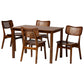 Baxton Studio Estera Mid-Century Modern Walnut Brown Finished Wood and Rattan 5-Piece Dining Set FredCo