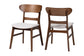 Pair of mid-century modern wood dining chairs with white cushioned seats from FredCo International.