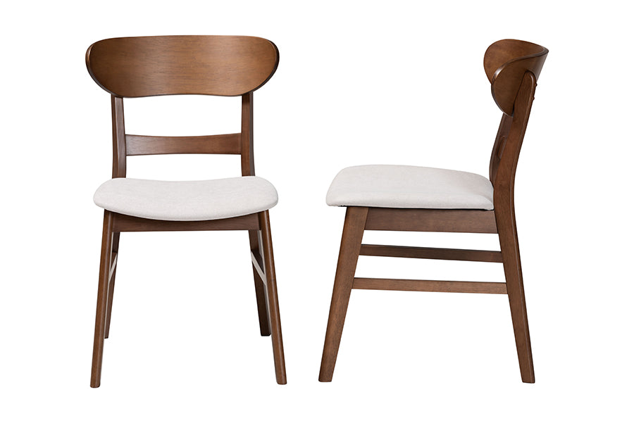 Mid-century modern wood dining chairs with white cushions, FredCo International furniture