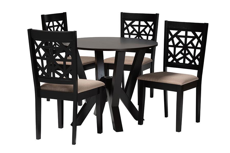 Baxton Studio Felice Modern Beige Fabric and Dark Brown Finished Wood 5-Piece Dining Set FredCo