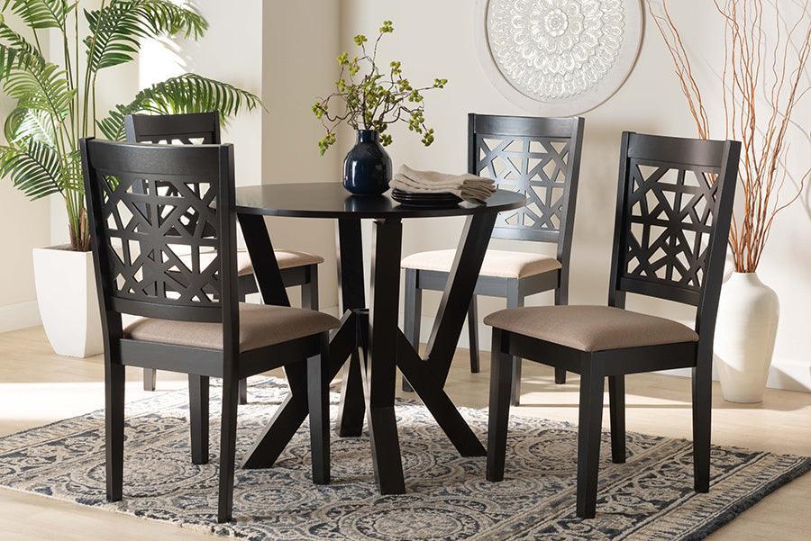 Baxton Studio Felice Modern Beige Fabric and Dark Brown Finished Wood 5-Piece Dining Set FredCo