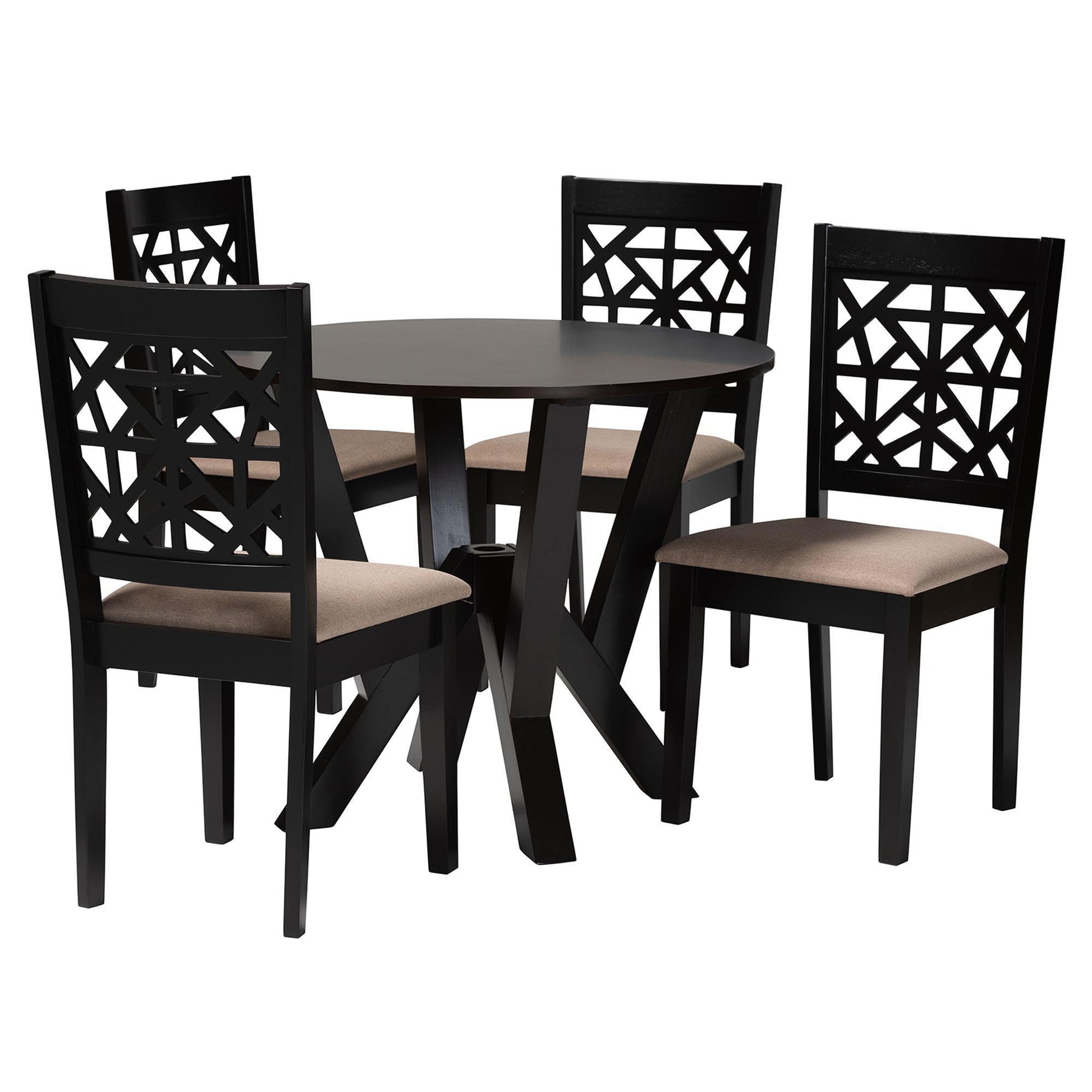 Baxton Studio Felice Modern Beige Fabric and Dark Brown Finished Wood 5-Piece Dining Set FredCo