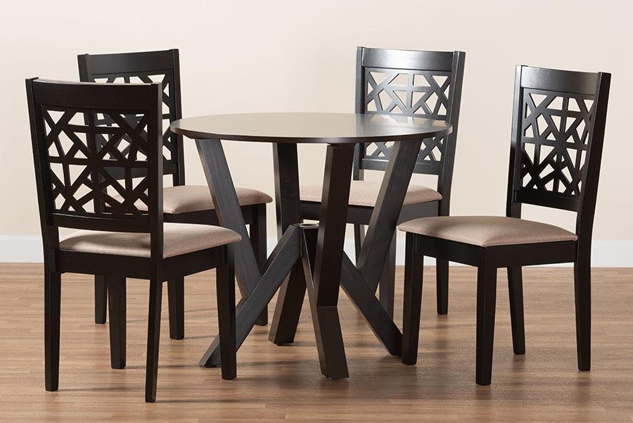 Baxton Studio Felice Modern Beige Fabric and Dark Brown Finished Wood 5-Piece Dining Set FredCo