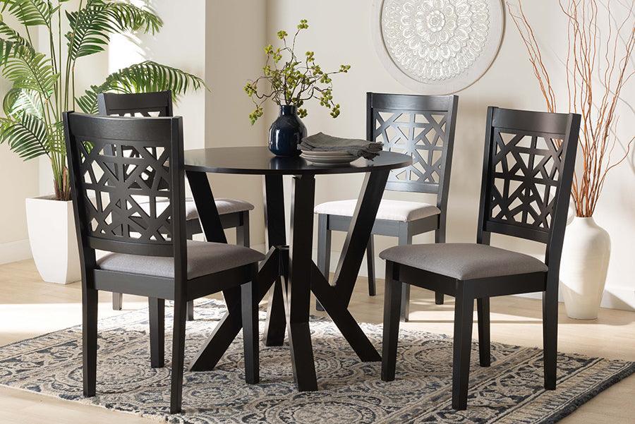 Baxton Studio Felice Modern Grey Fabric and Dark Brown Finished Wood 5-Piece Dining Set FredCo