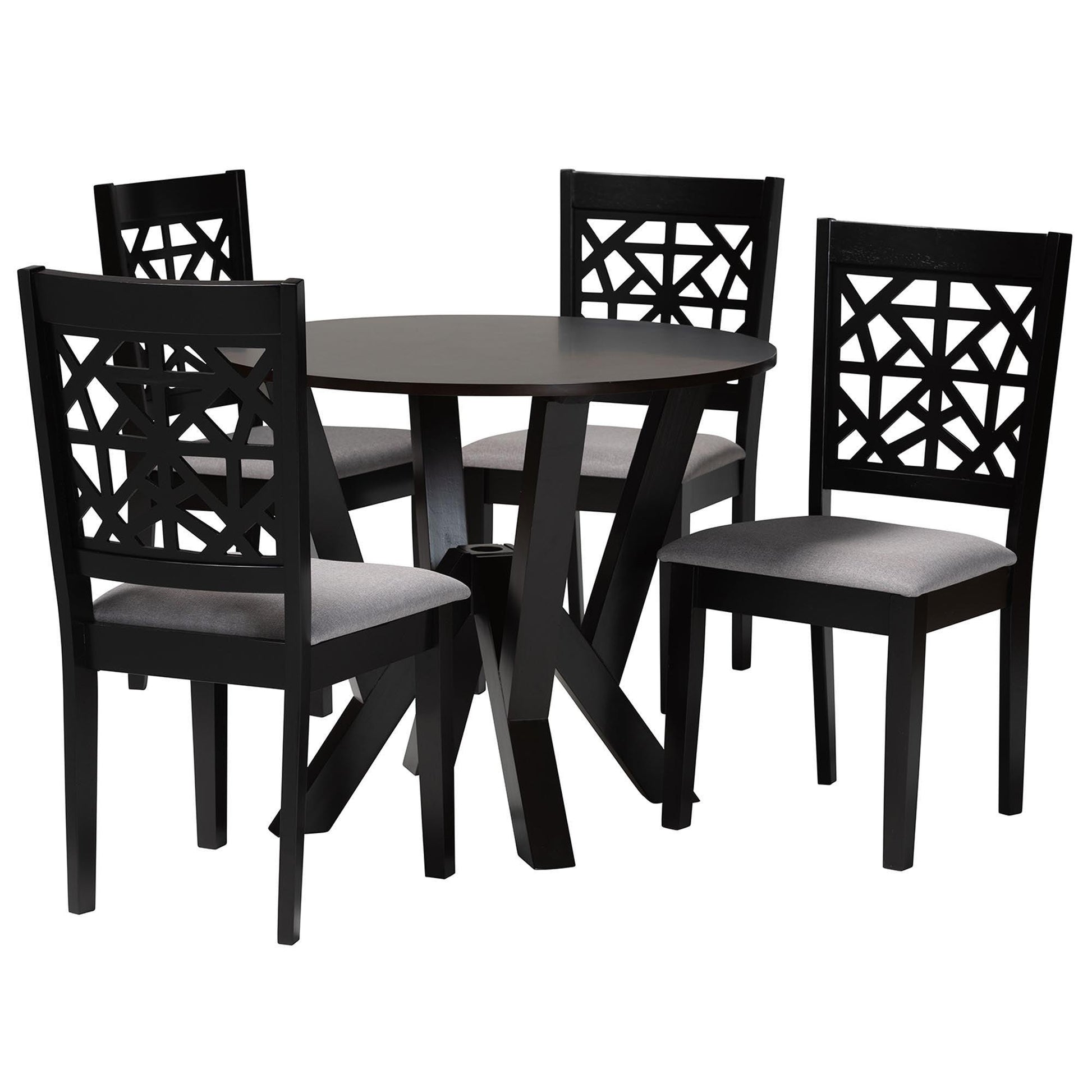Baxton Studio Felice Modern Grey Fabric and Dark Brown Finished Wood 5-Piece Dining Set FredCo