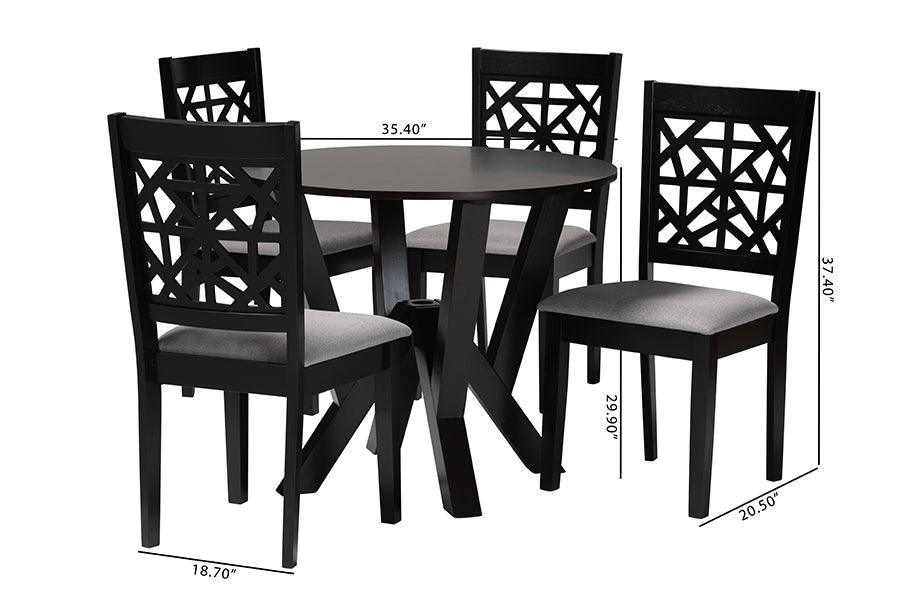 Baxton Studio Felice Modern Grey Fabric and Dark Brown Finished Wood 5-Piece Dining Set FredCo