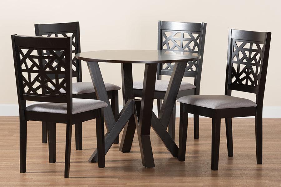 Baxton Studio Felice Modern Grey Fabric and Dark Brown Finished Wood 5-Piece Dining Set FredCo