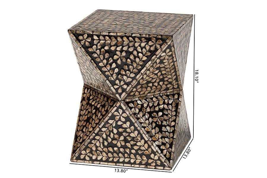 Baxton Studio Feronia Modern Bohemian Black and Bronze Mother of Pearl End Table FredCo
