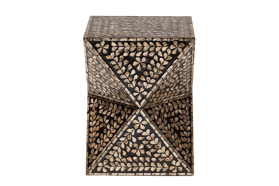 Baxton Studio Feronia Modern Bohemian Black and Bronze Mother of Pearl End Table FredCo