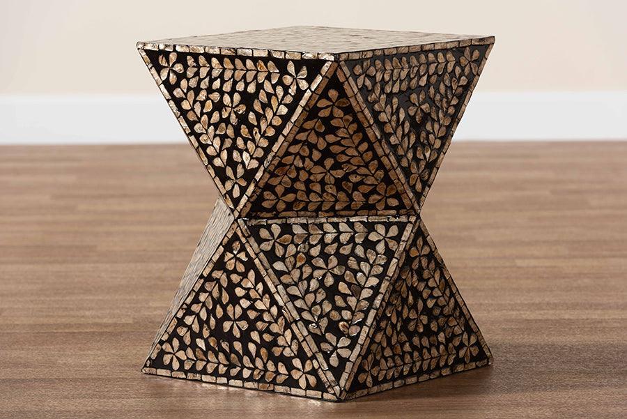 Baxton Studio Feronia Modern Bohemian Black and Bronze Mother of Pearl End Table FredCo