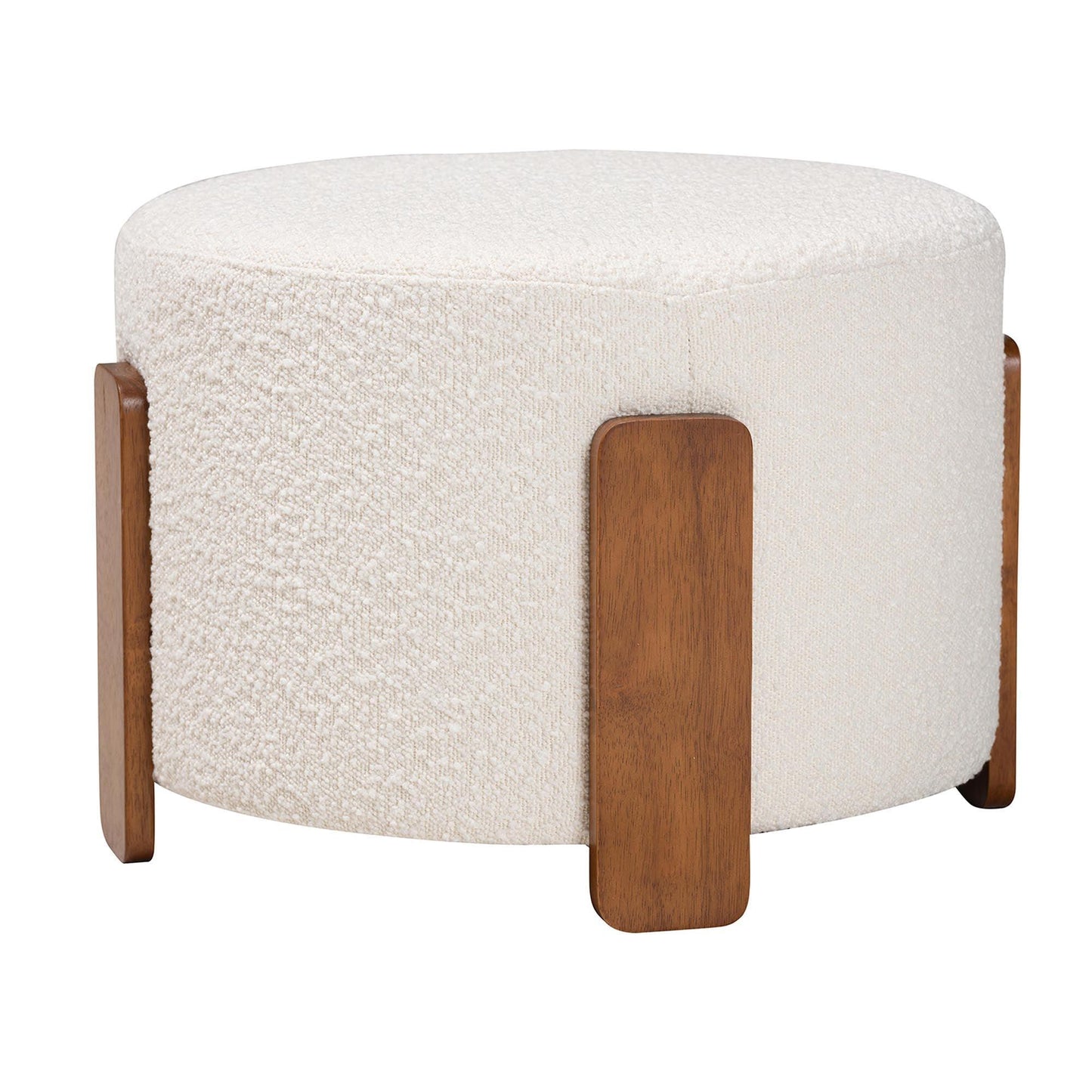 Baxton Studio Finlay Modern Japandi Cream Boucle Fabric and Walnut Brown Finished Wood Ottoman Footstool FredCo