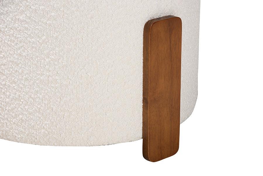 Baxton Studio Finlay Modern Japandi Cream Boucle Fabric and Walnut Brown Finished Wood Ottoman Footstool FredCo