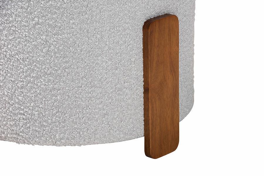 Baxton Studio Finlay Modern Japandi Light Grey Boucle Fabric and Walnut Brown Finished Wood Ottoman Footstool FredCo