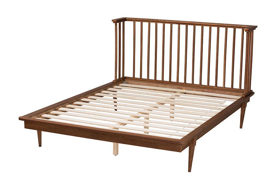 Baxton Studio Flint Mid-Century Modern Ash Walnut Finished Wood Platform Bed FredCo