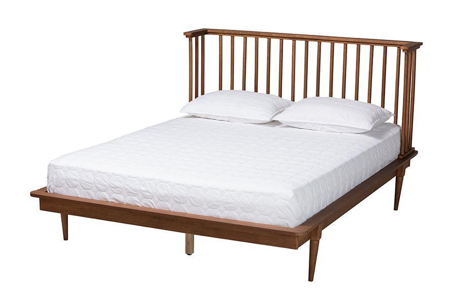 Baxton Studio Flint Mid-Century Modern Ash Walnut Finished Wood Platform Bed FredCo